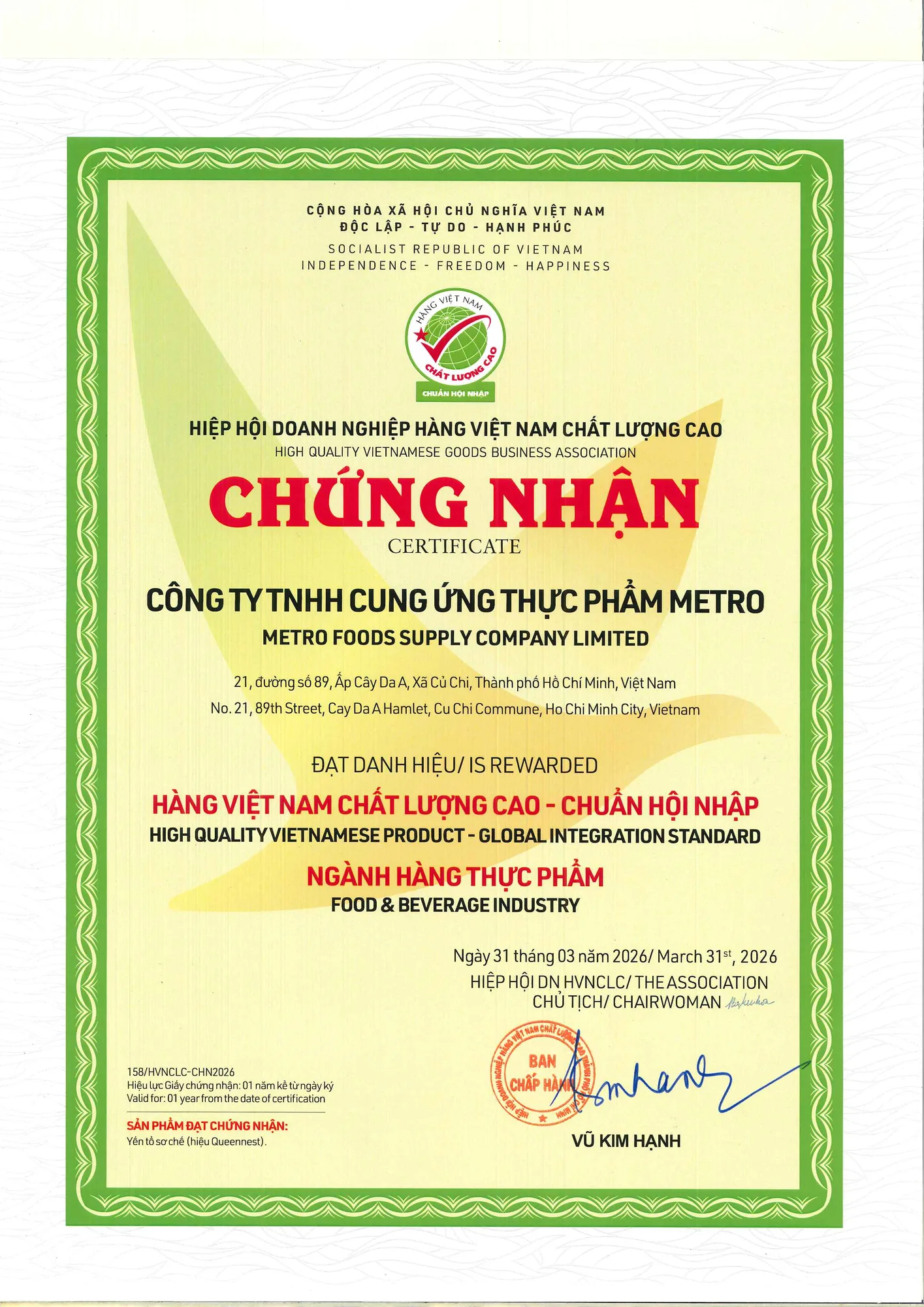 Queennest đạt danh hiệu Hàng Việt Nam Chất Lượng Cao 2026 - Chuẩn hội nhập